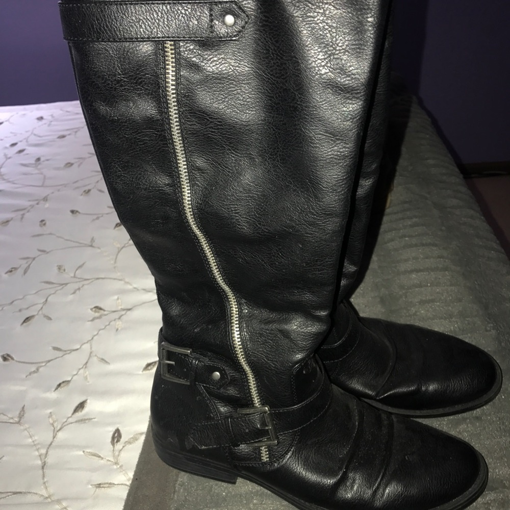 Black leather tall boots